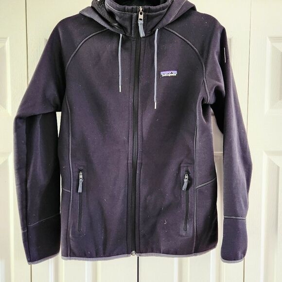 Patagonia Women's Black Hooded Mid-Weight Scuba Fleece Jacket, Size Medium - Picture 6 of 7